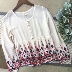 LA Hearts Boho Print Long Sleeve Blouse